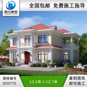 歐式二層帶陽臺別墅圖紙及效果圖_新農(nóng)村自建房設(shè)計(jì),鼎川建筑